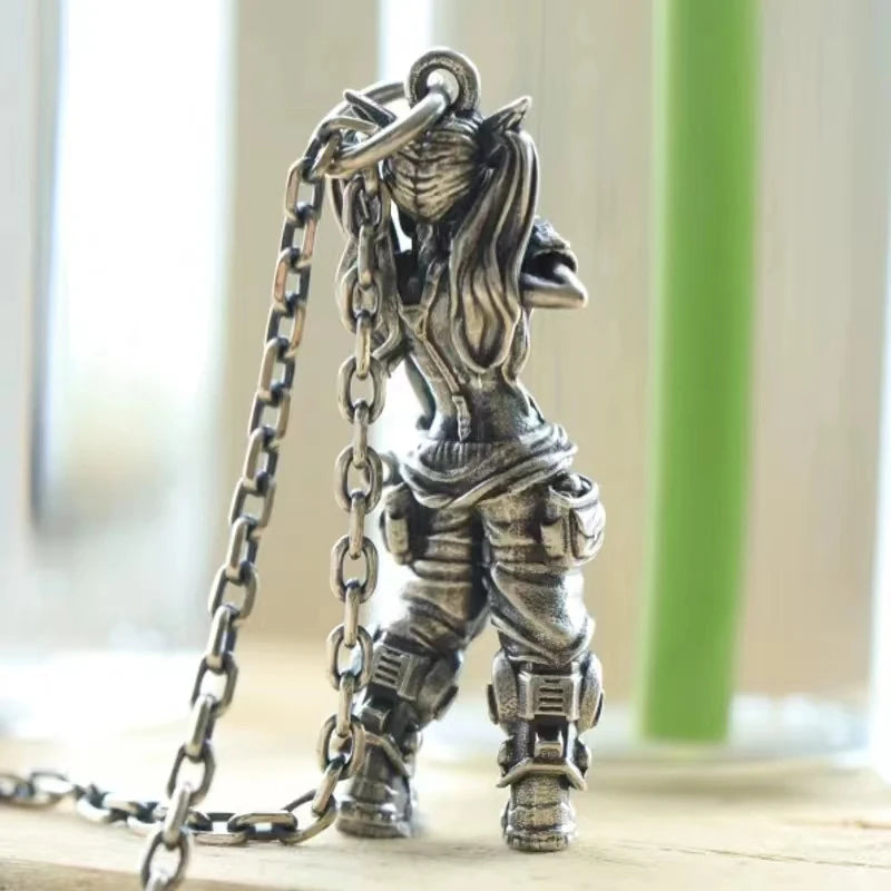 Silver-Plated Anime Mecha Beautiful Girl Girl Pendant Necklace Men and Women Hip-Hop Rock Punk Trendy Jewelry Gift