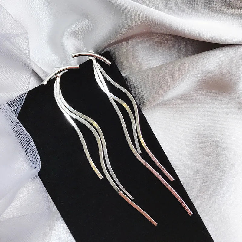Trend Long Wire Tassel Thread Chain Climb Star Heart Beads Pendants Drop Earrings for Women Straight Hanging Ear Jewelry