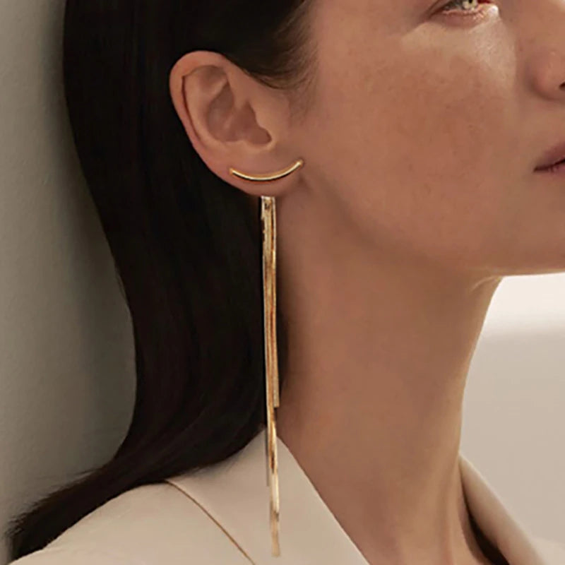 Trend Long Wire Tassel Thread Chain Climb Star Heart Beads Pendants Drop Earrings for Women Straight Hanging Ear Jewelry
