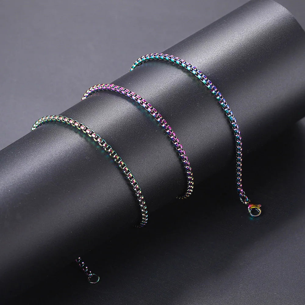 Stainless Steel Round Box Chain For Men Boys Square Rolo Necklace Women Hip Hop Jewelry Gifts Width 3mm Length 60cm C021