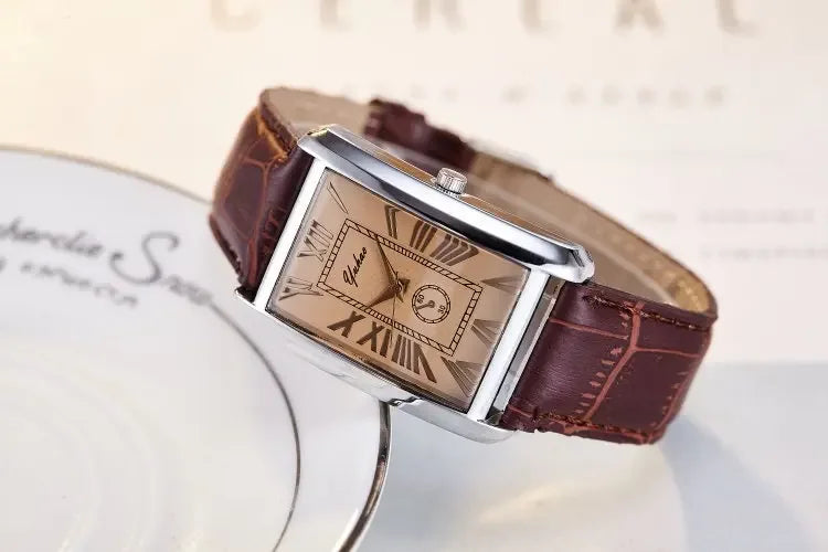 Couple Quartz Watch Luxury Rectangle Dial Women Men Leather Band Watches Luxury Gift Casual Wristwatch Relojes Para Mujer