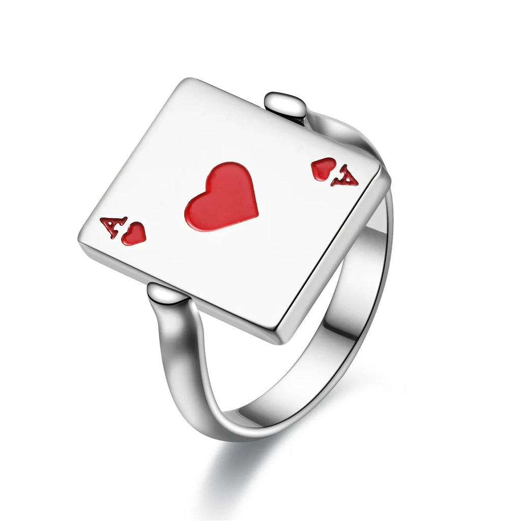 Hiphop Titanium Steel Ring For Men Women Reversible Poker Ace Of Spades Oil Drop Ring Jewelry Double-sided Spinner Finger Ring