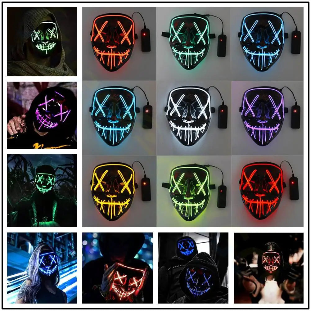 Cosmask Halloween Neon Mask Led Mask Masque Masquerade Party Masks Light Glow In The Dark Funny Masks Cosplay Costume Supplies