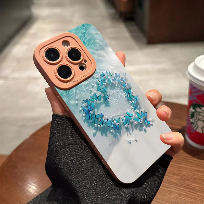 Blue Butterfly Ocean Waves Phone Case For iPhone 16 15 Pro Max 14 13 12 11Pro Max  Mini X XS XR 7 8 Plus SE Silicone Soft Cover
