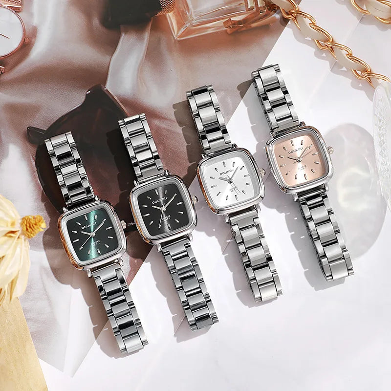 New Brand Ladies Watch Versatile Korean Female Student Small Square Quartz Watch Adjustable Stainless Steel Strap Wristwatches