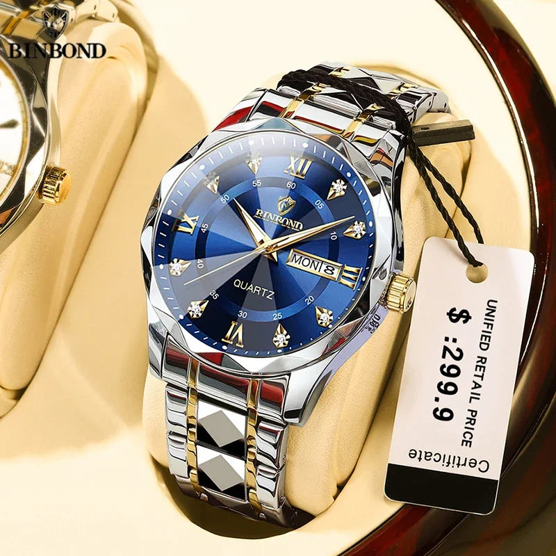 BINBOND B2521 Fashion Casual Business Quartz Men Watches 30M Waterproof Week Date Clock Sport Mens Wristwatch Relogio Masculino