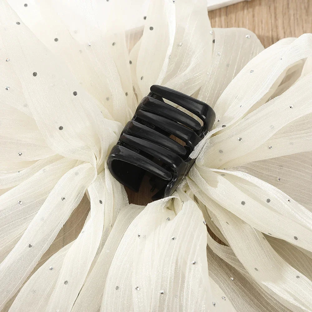 Large Pearl Bow Hair Claw Clip Sweet Elegant Hairpins Women Ponytail Hair Crab Clips Girls Mesh Ribbon Non-slip Hair Accessories