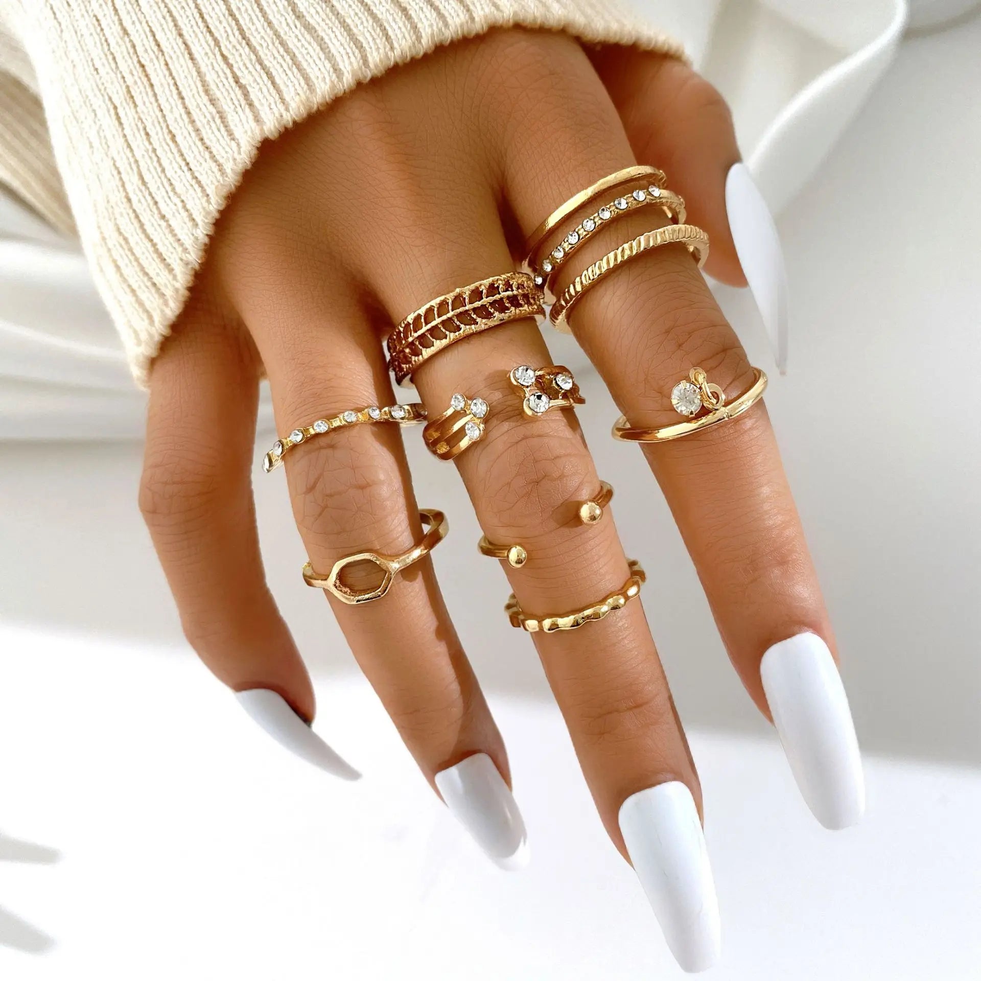Vintage Korean Gold Silver Color Pearl Rings Set Jewelry For  Girls Butterfly Hollow Heart  Ring For Women Accessories