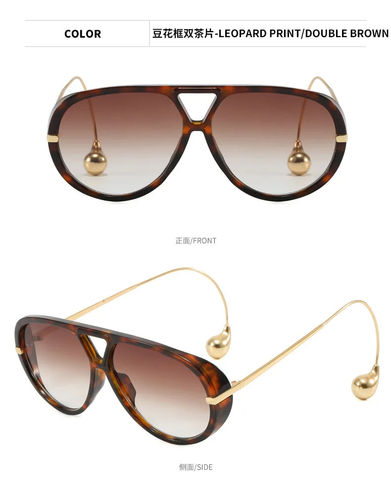 2025 New Oversized Pilot Oval Punk Sunglasses for Women Luxury Vintage Double Beam Sun Glasses Lady Mens Outdoor Eyewear UV400