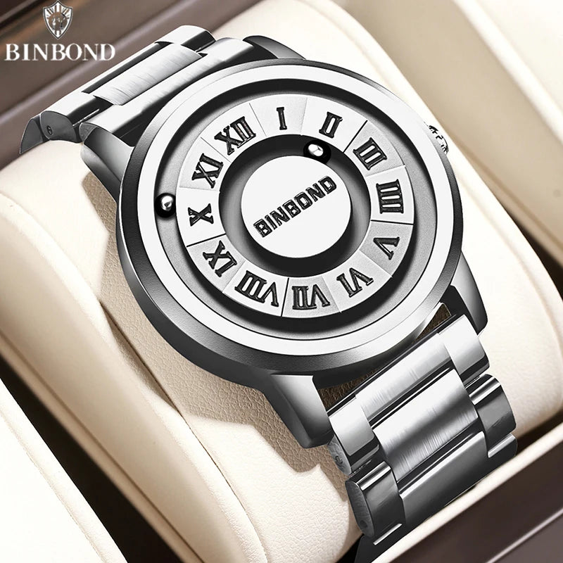 BINBOND B234 Top Luxury Men Quartz Watches Magnetic Levitation Hollow Out Stainless Steel Waterproof Men Watch Relogio Masculino