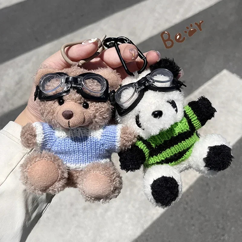 Creative Small Bear Keychain Plush Brown Cute Bear With Clothes Cartoon Panda Doll Key Chains Bag Pendant Couple Keyrings Gifts