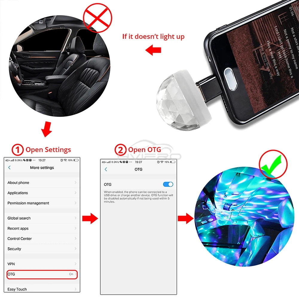 Car DJ RGB Music Sound Colorful LED Mini Mushroom Atmosphere Lights Auto USB-C IOS Holiday Party Karaoke Welcome Decoration 5V