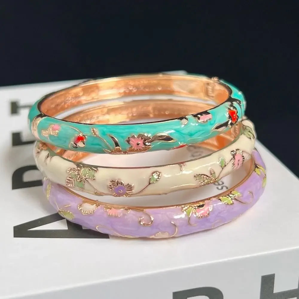 Chinese Women's Hand Bracelet Enamel Cloisonne Bracelet Fine Small Flower Ethnic Style Jewelry Gifts for Women Girl