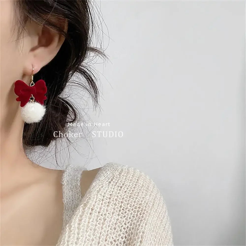 Retro Style Red Bowknot Stud Earrings for Women Girls Simple Earings Piercing Aesthetics Elegant Earrings Christmas Jewelry Gift