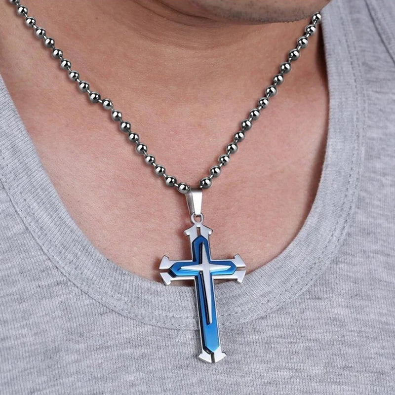 2025 Ins New Cross Pendant Necklace For Men Simple Cool Zircon Black Gold Color Stainless Steel Chain Hip Hop Punk Jewelry Gift
