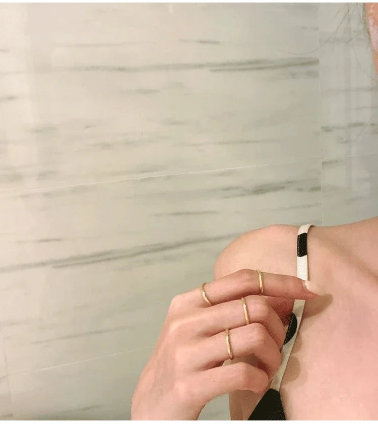 Titanium Steel 18K Gold Plated Joint Thin Woman Plain Ring Folded With Index Finger Pinky Tail Ring Jewelry