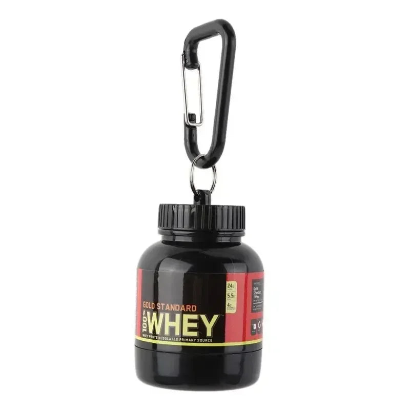 Portable Mini Protein Powder Bottle with Keychain Health Funnel Medicine Box Container Small Cup Outdoor Sport Storage