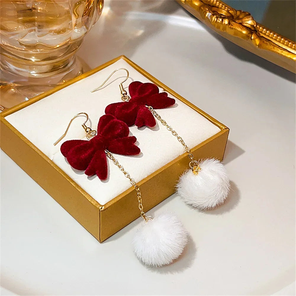 Retro Style Red Bowknot Stud Earrings for Women Girls Simple Earings Piercing Aesthetics Elegant Earrings Christmas Jewelry Gift
