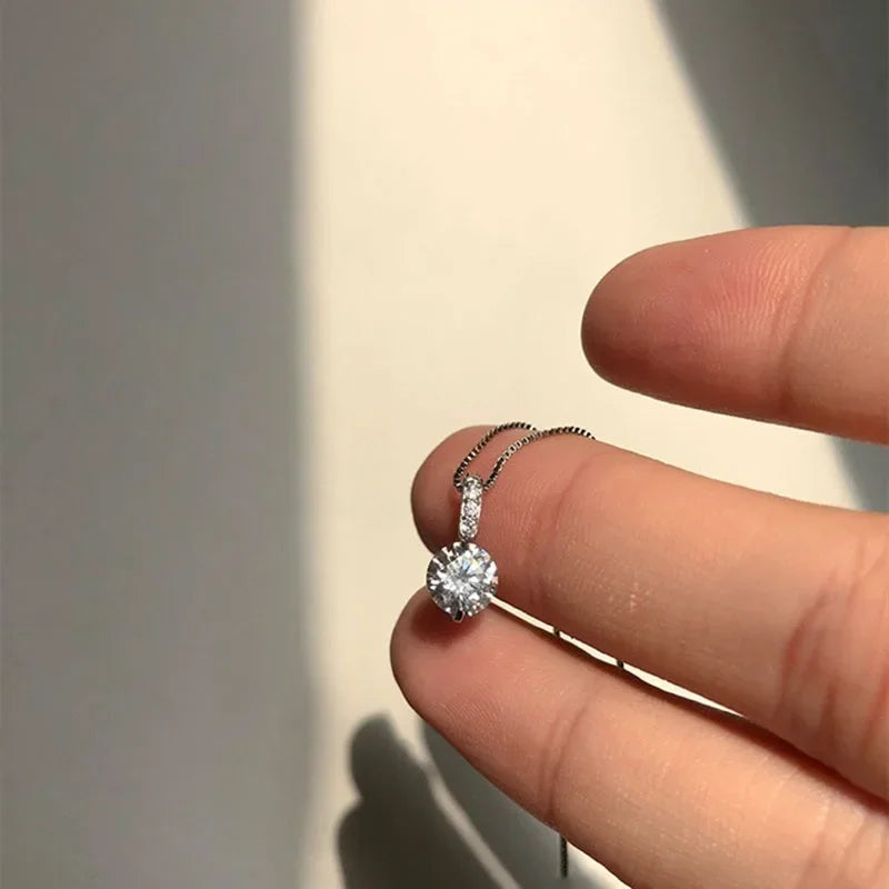 Silver Color Single Zircon Necklace for Women Clavicle Chain Silver Color Jewelry Choker