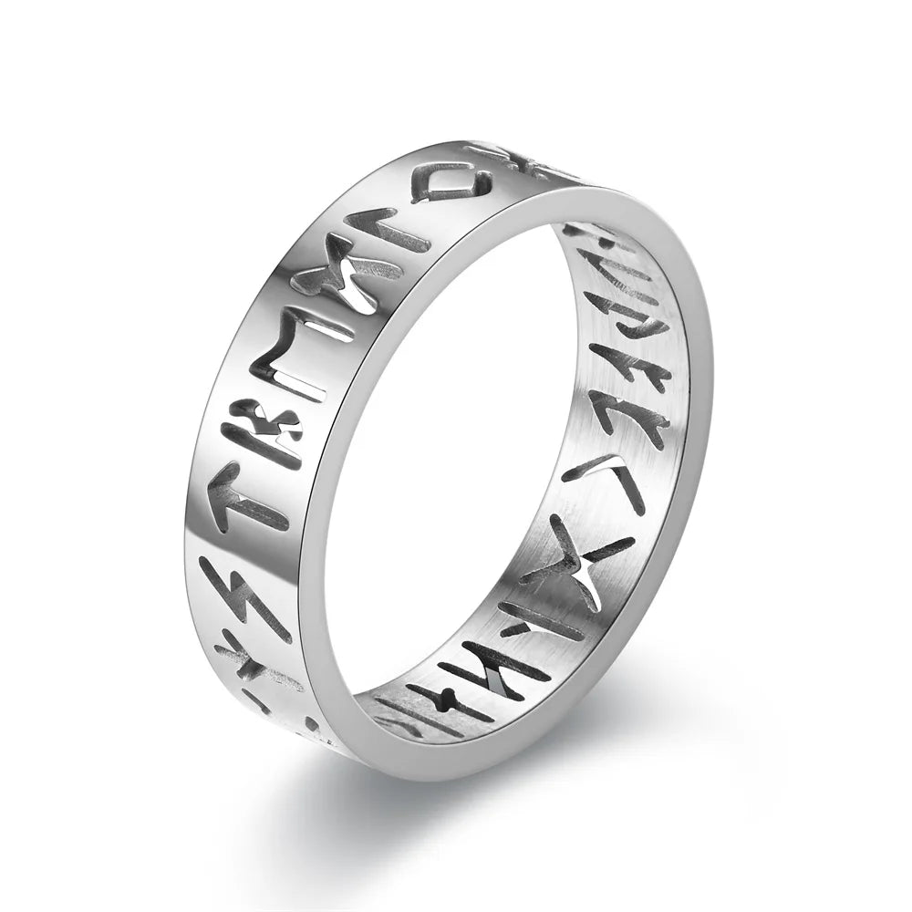 2025 New Stainless Steel Hollow Out Ring for Men Women Fashion Hollow Rune Design Finger Anillo Antiestres Anxiety Rings