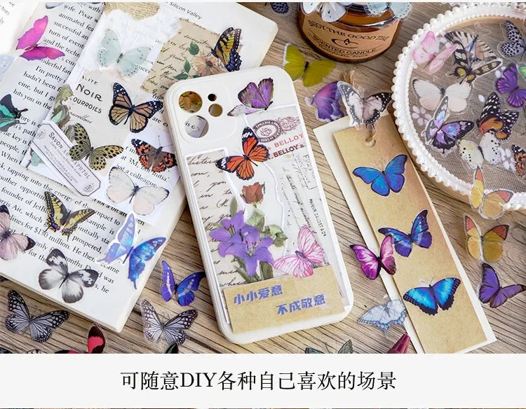 40pcs/pack Butterfly Series Stickers Art Collage Junk Journal DIY Scrapbooking PET Waterproof Craft Aesthetics Stickers