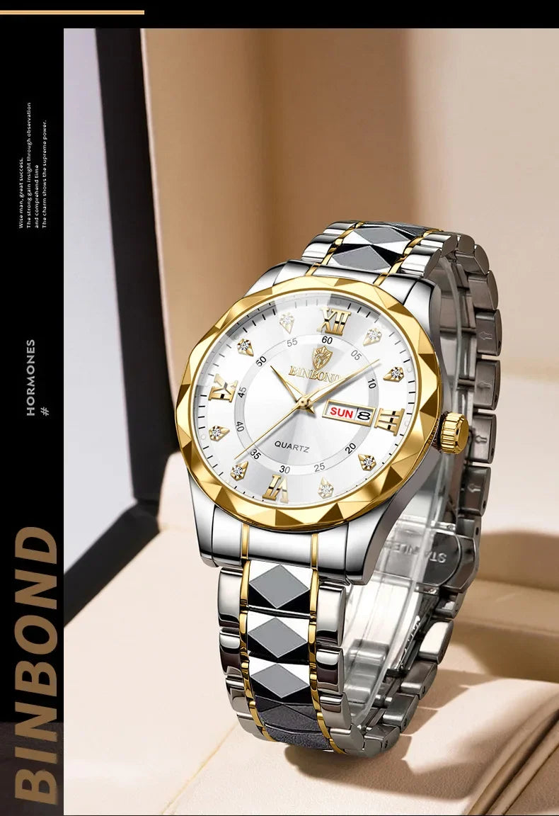 BINBOND B2521 Fashion Casual Business Quartz Men Watches 30M Waterproof Week Date Clock Sport Mens Wristwatch Relogio Masculino