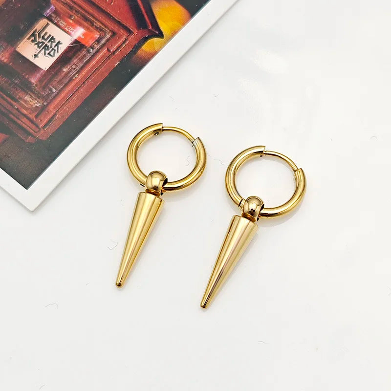 Rock Cone Pendant Hoop Earrings Women Men Stainless Steel Geometric Cartilage Single Earring Hip Hop Piercing Jewelry