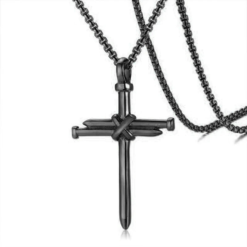 Nail Cross Pendant Necklace For Men Hip Hop Punk Style Silver Color Stainless Steel Chain Christian Church Baptism Party Jewelry