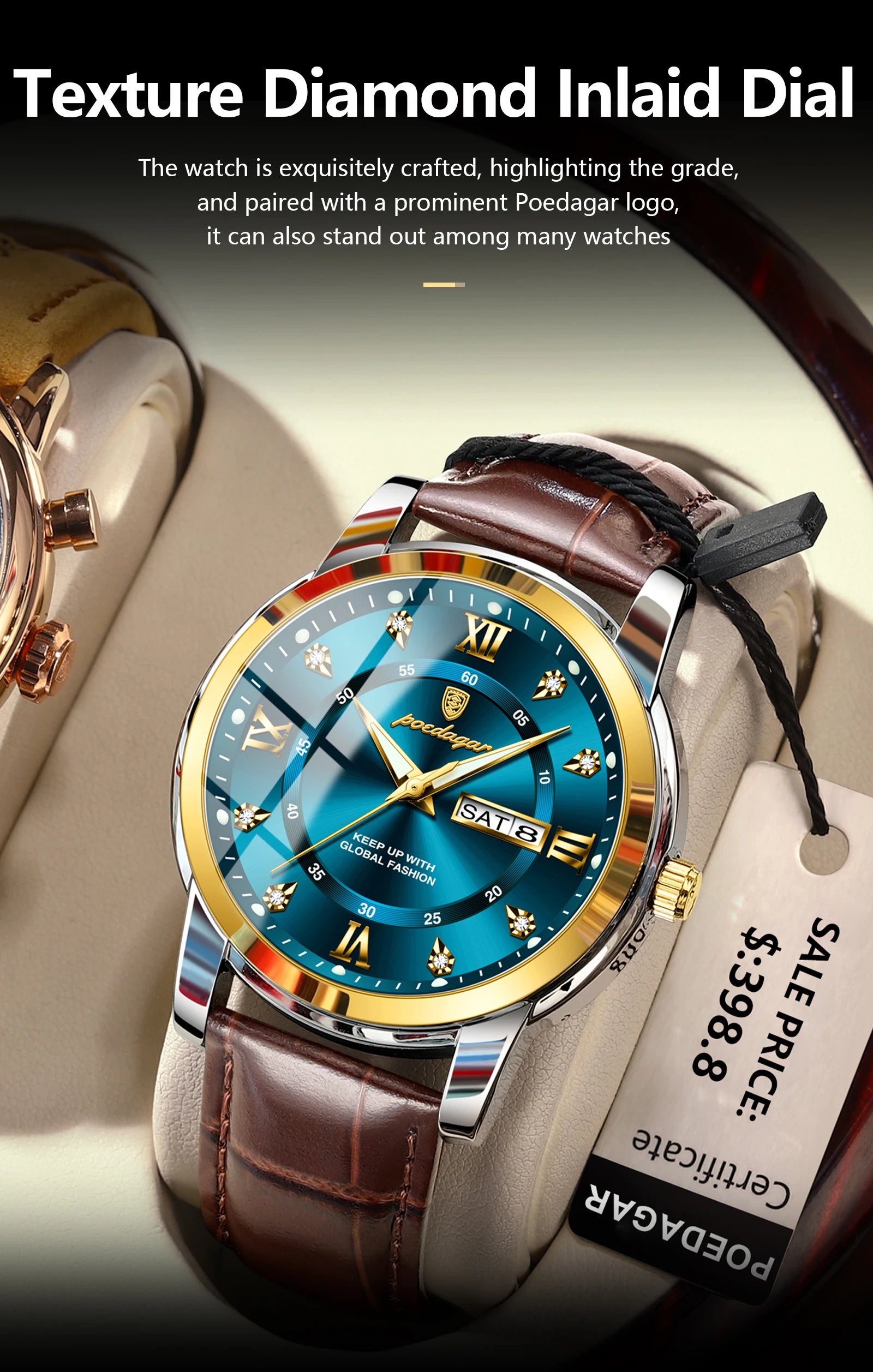 POEDAGAR Luxury Business Men Watch Waterproof Luminous Week Date Man Wristwatch High Quality Leather Sports Men's Quartz Watches