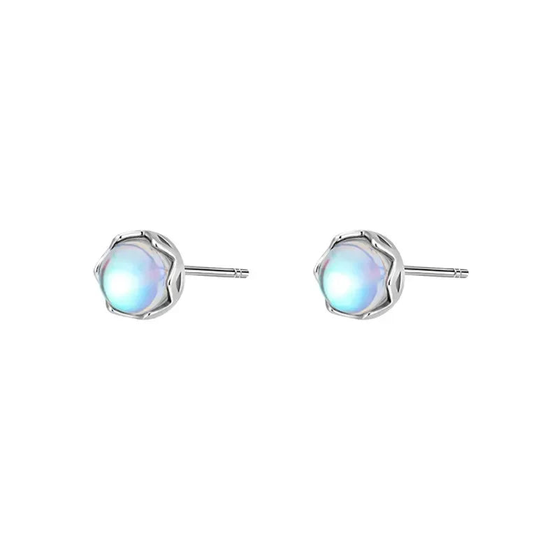 Mini Moonstone Small Round Stud Earrings for Women Simple Design Luxury Aurora Personality Exquisite Girls Charm Jewelry Gift