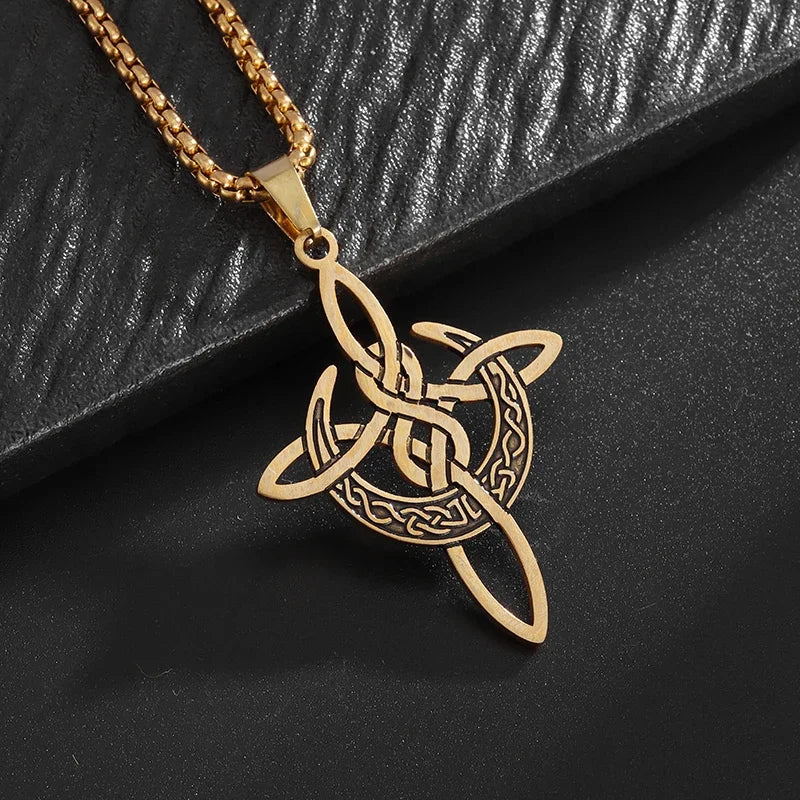 Stainless Steel Witch Knot Necklace for Men and Women, Fashionable Irish Celtic Knot, Lucky Jewelry Gift for Girls