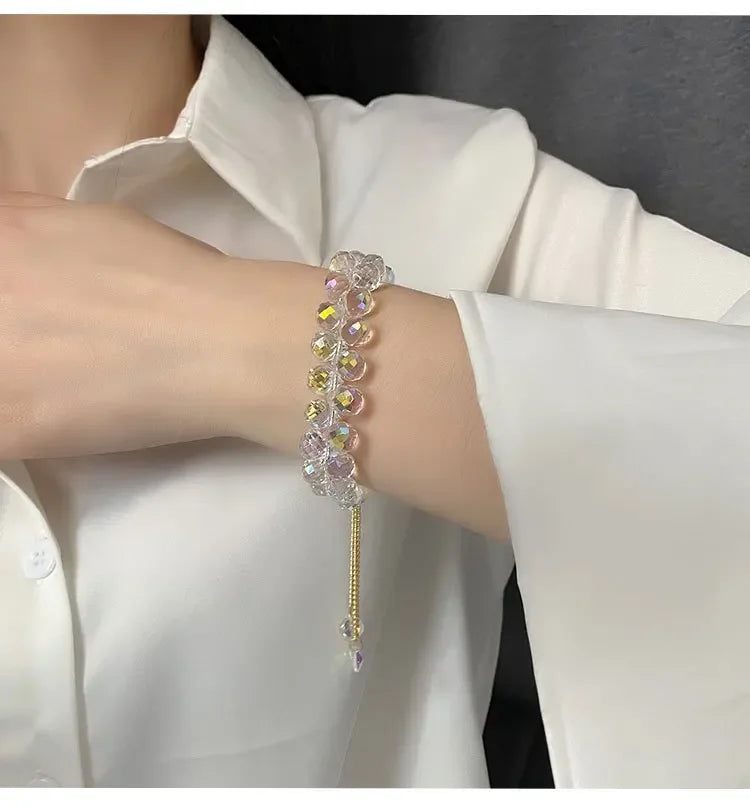2025 New Artificial Austria Crystal Bracelet Fashion Shiny Stone Beads Elasticity Rope Strand Bracelets for Women Jewelry Gifts