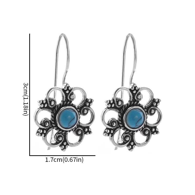 Beautifully Inlaid Blue Turquoise Flower Hypoallergenic Earrings for Women Stylish Elegant Banquet Jewelry