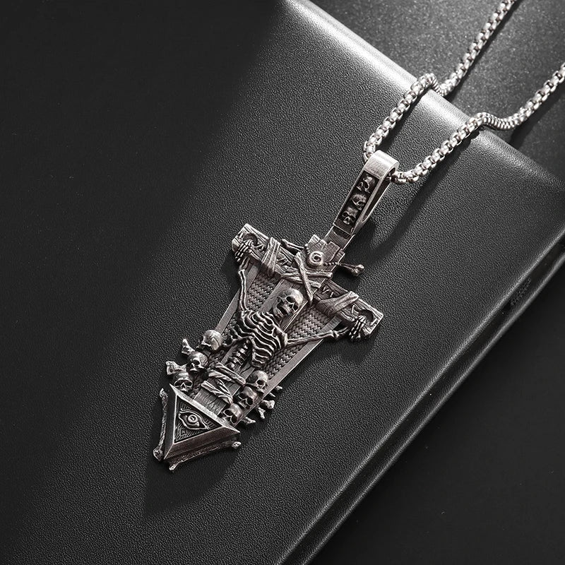 Vintage Catholic Cross Pendant Necklace Men Women Christian Believers Prayer Amulet Jewelry