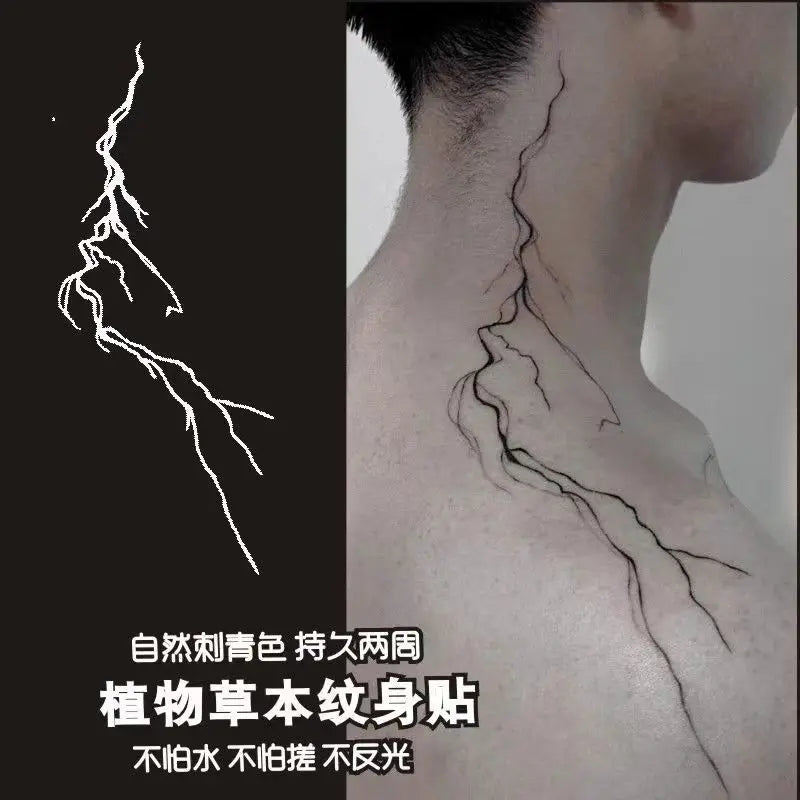 Herbal Tattoo Stickers for Man Women Wrist Punk Minimalist Line Lightning Temporary Tattoos Waterproof Blood Vessel Fake Tattoo
