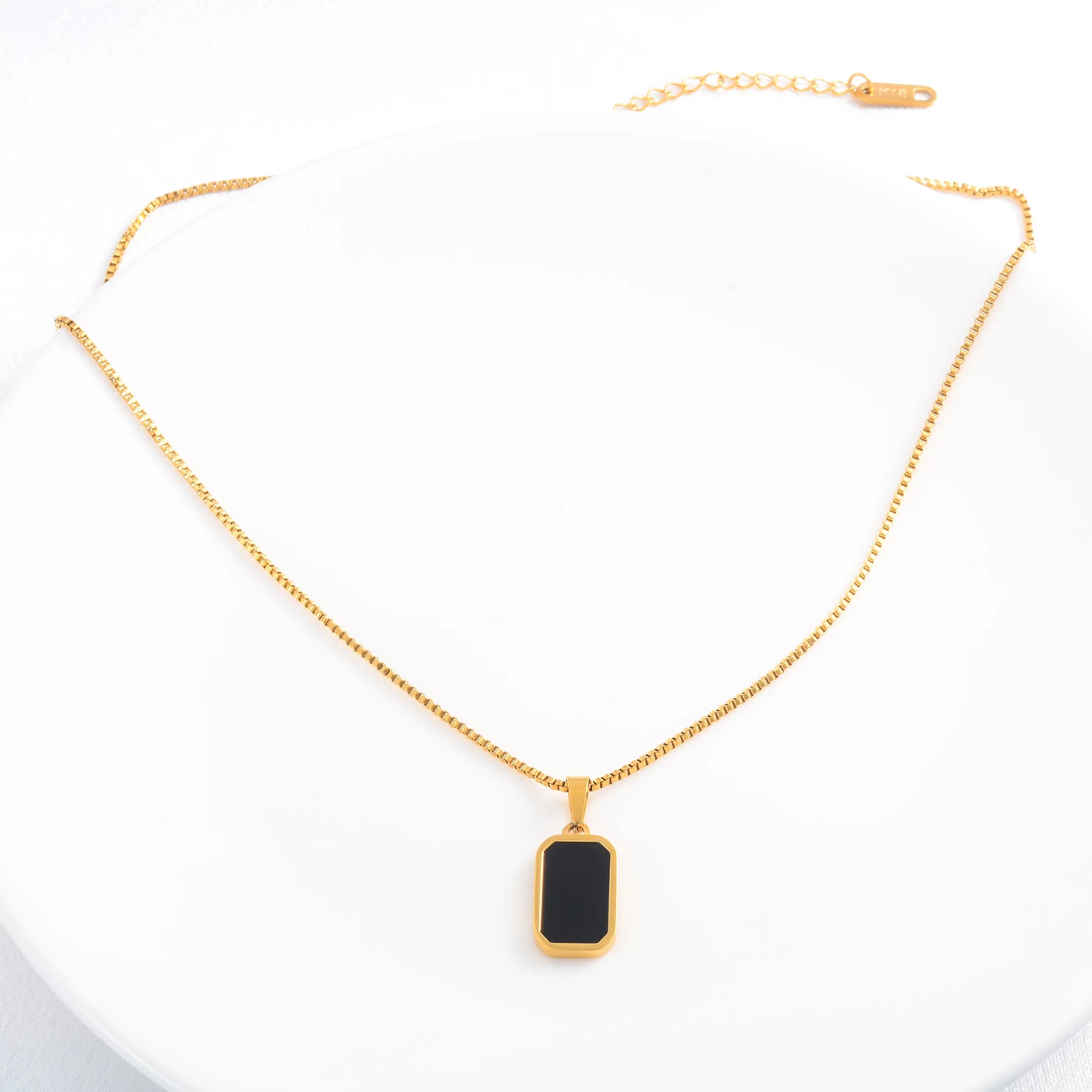 Square Black Pendant with Chain Stainless Steel Minimalist Necklace for Women Gold Color Plated Choker with Extender Jeweley
