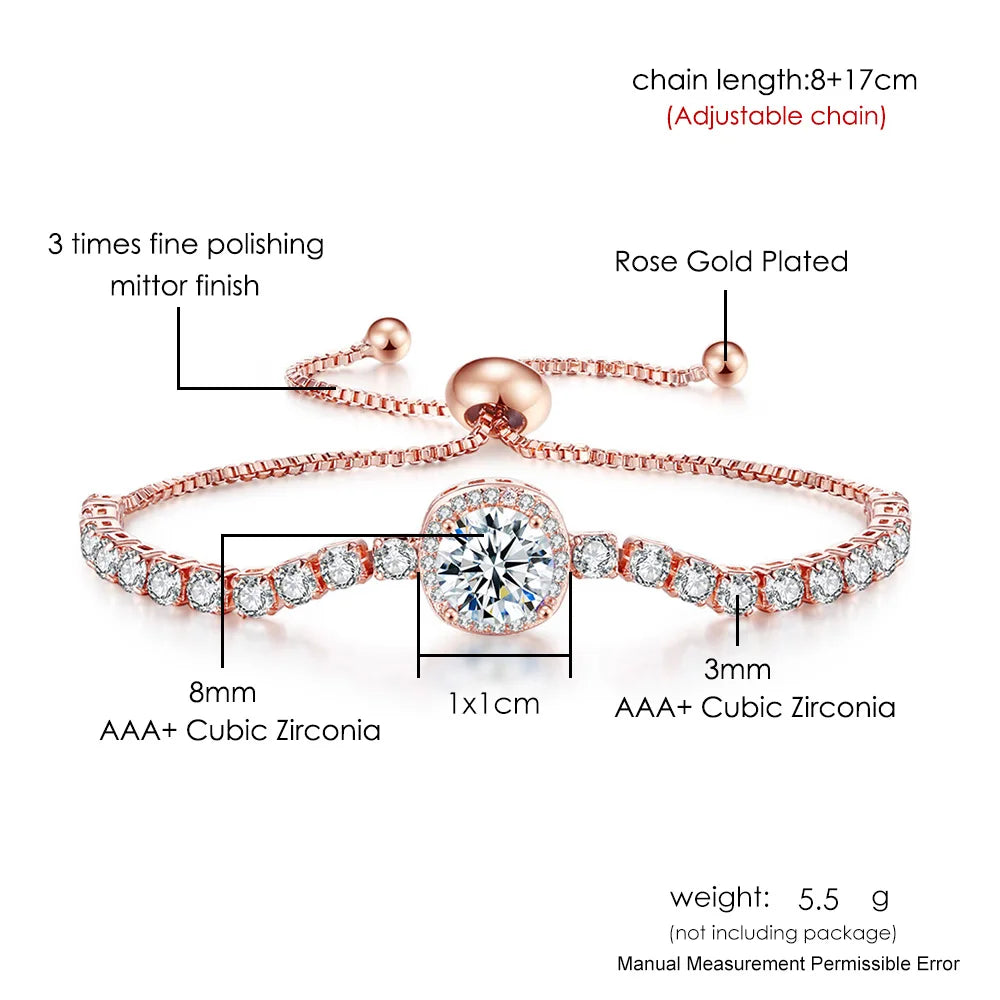 Sparkling Ajustable Tennis Bracelets For Women Men Punk Square Cubic Zirconia Hand Chain Rose Gold Plated Jewelry Gift KCH086