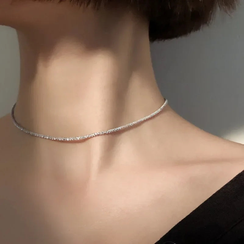 Popular Sparkling Necklace for Women Clavicle Chain Choker Silver Color Fashion Jewelry Accessories Wedding Party Birthday Gift