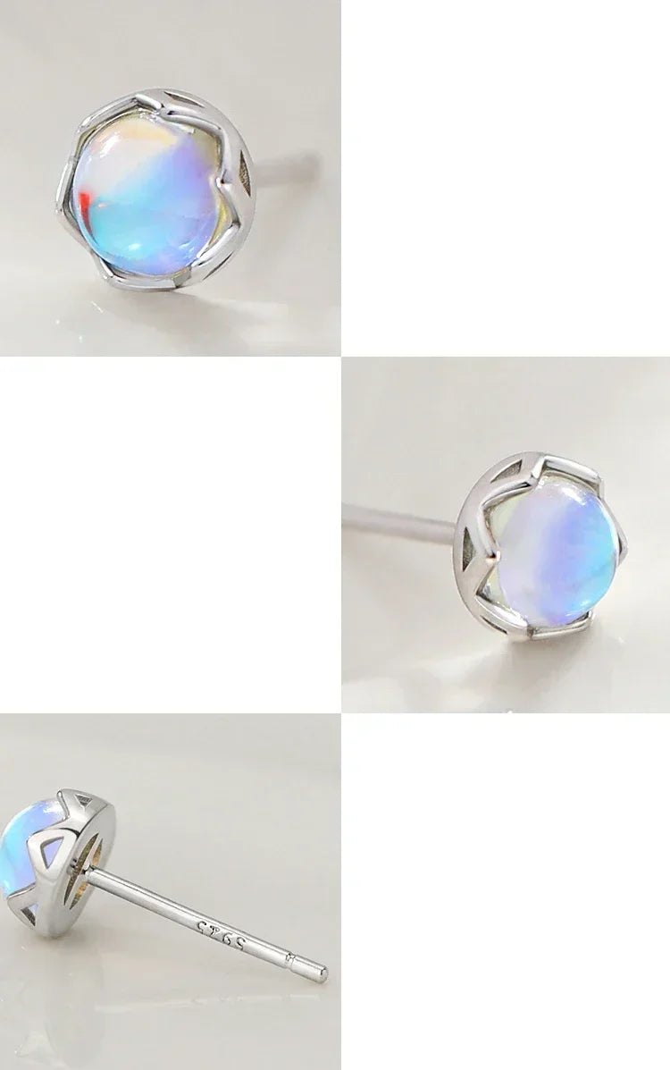 Mini Moonstone Small Round Stud Earrings for Women Simple Design Luxury Aurora Personality Exquisite Girls Charm Jewelry Gift