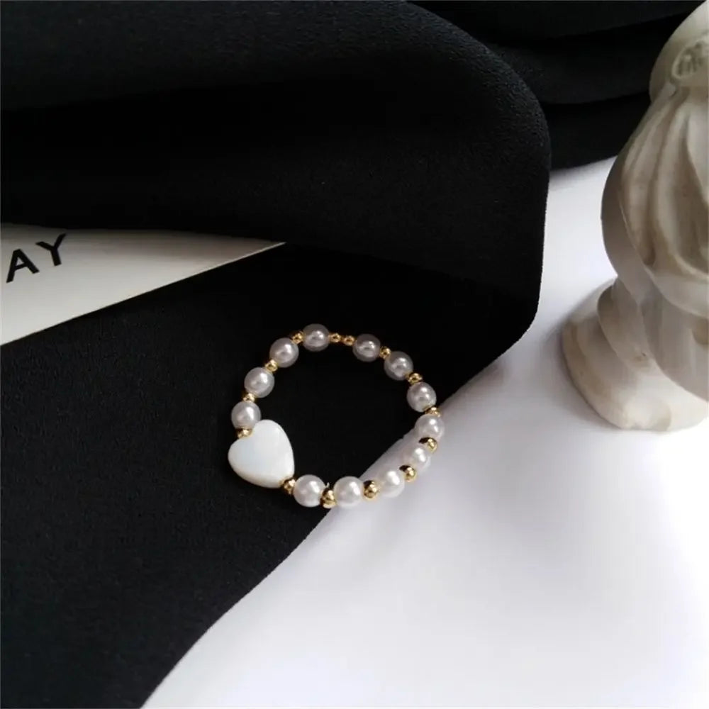 Elegant Heart Imitation Pearl Rings for Women Fairy Vintage Simple Retro Index Finger Ring White Sweet Minimalist Jewelry Gift