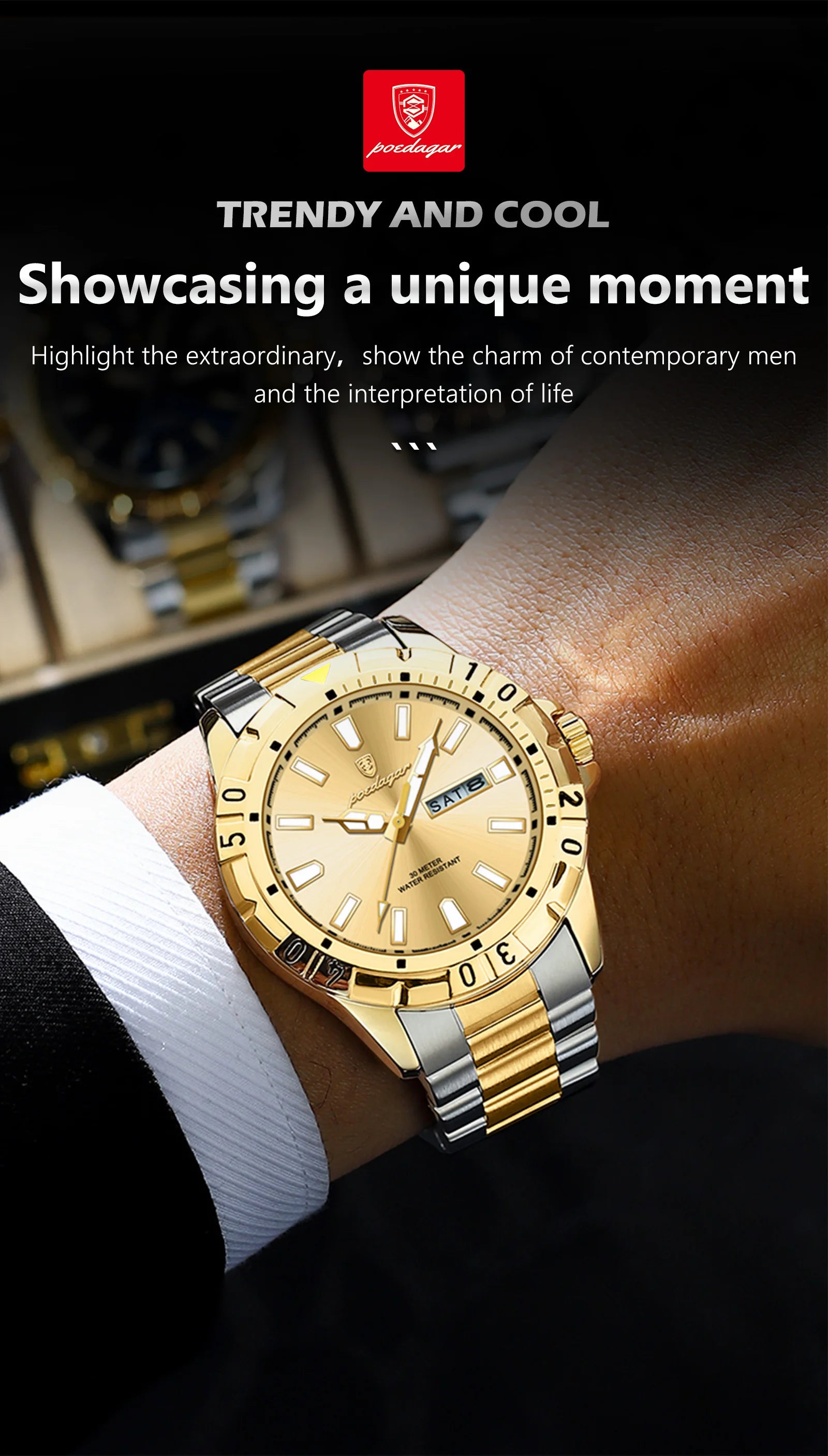 POEDAGAR Luxury Quartz Man Watch Waterproof Luminous Date Week Men Watch Military Stainless Steel Men's Watches Sport Male Clock