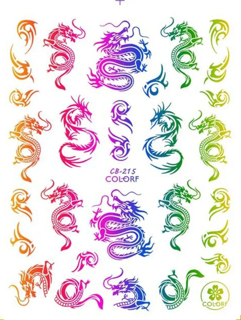3D Chinese Red Black Dragon Manicure Decor Stickers Snake Nail Sticker DIY Self Adhesive Nail Decals Acrylic Nail Art Decoration