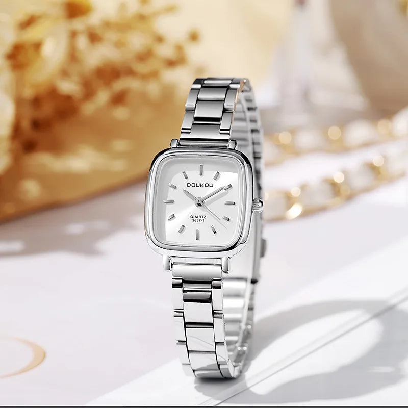 New Brand Ladies Watch Versatile Korean Female Student Small Square Quartz Watch Adjustable Stainless Steel Strap Wristwatches