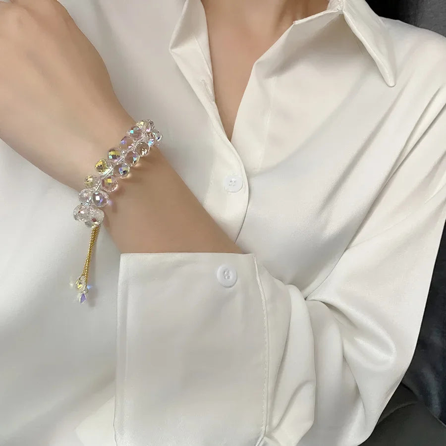 2025 New Artificial Austria Crystal Bracelet Fashion Shiny Stone Beads Elasticity Rope Strand Bracelets for Women Jewelry Gifts