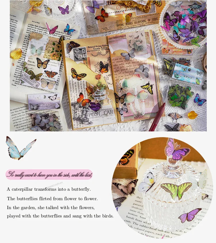 40sheets/pack Vintage Gilding butterfly Notebook Decorative Stickers Decorative Stickers For Scrapbooking Label Diary