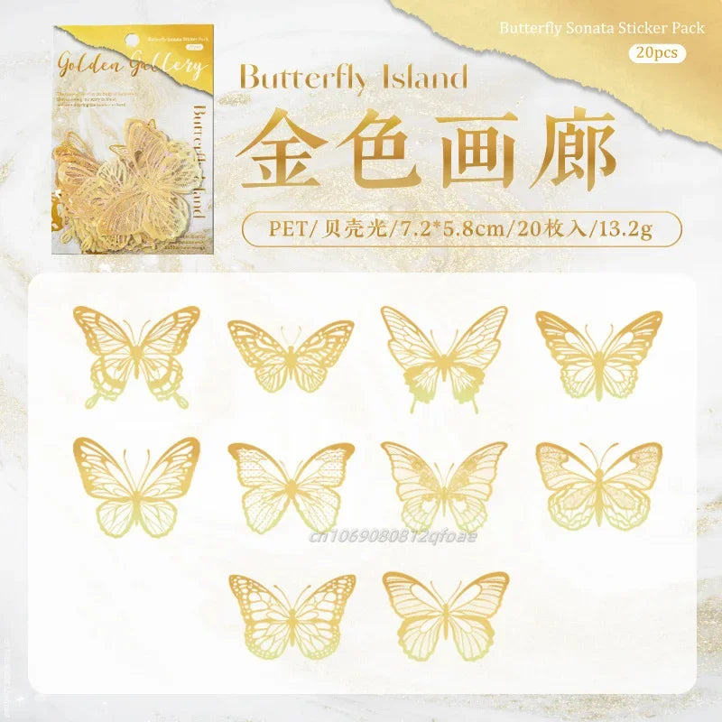 20pcs PET Butterfly Transparent Silver Color Stickers, Holographic Laser Decals for Luggage Laptop Phone Case Mug Decoration