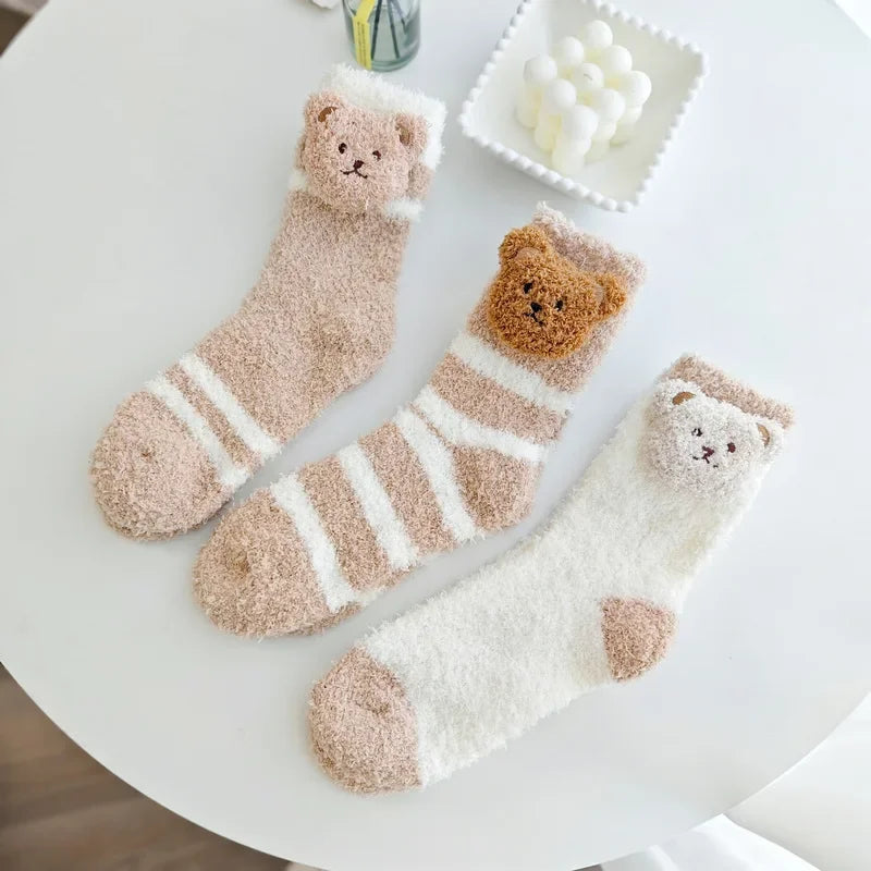 Coral Velvet Women's Winter Thickened Plush Warm Comfortable Sleeping Sock Cute Cartoon Lovely Floor Socks Nice Plus Stockings