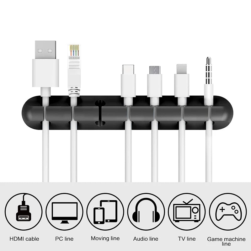 3/5/7 Clips Adhesive Silicone Cable Winder Desktop Wire Wrapped Cord Earphone Cable Holder Desk Organizer Office Supplies