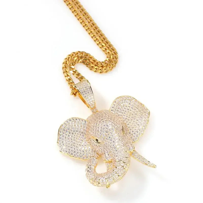 Hip Hop Cubic Zirconia Pave Bling Iced Out Elephant Pendant Animal Necklace Men Women Hip Hop Cool Rap Jewelry Birthday Gift