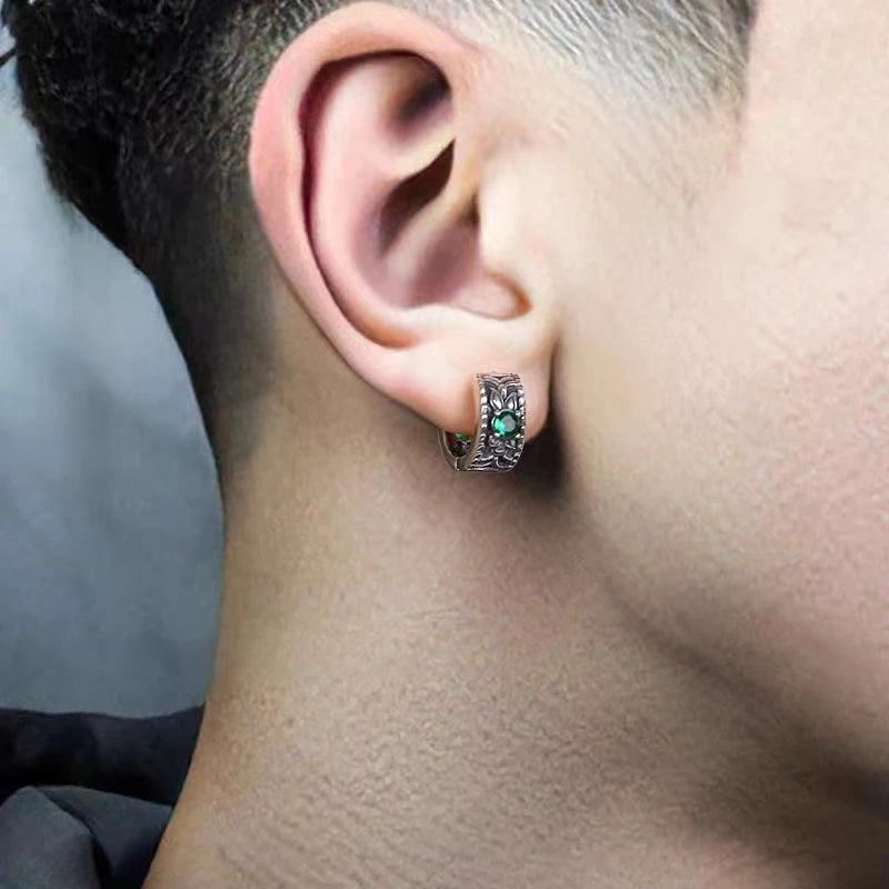 Silver-Plated Fashionable Leaf Green Zircon Hoop Earrings Hypoallergenic Earrings for Men and Women Trendy Jewelry